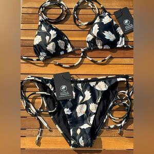 SMALL NWT Escape to Paradise Black Floral 2 Piece String Bikini Set